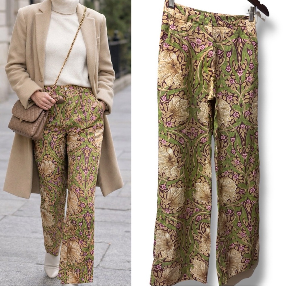 Bundle Set H&M | Turkey Olive Floral Wide-Leg Pants & White Ribbed Sweater (2)
